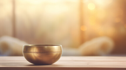 A close up of a tibetan singing bowl or himalayan bowl. - obrazy, fototapety, plakaty