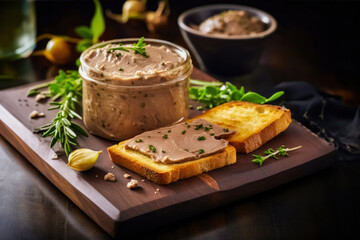 creamy foie gras pate served with toasted bread - obrazy, fototapety, plakaty