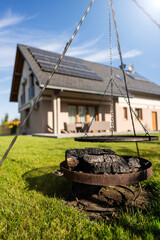 fireplace in front of the house - nice house with photovoltaics