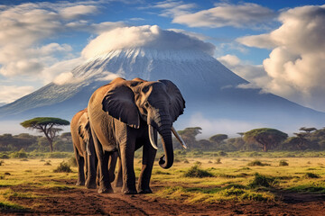 Mount Kilimanjaro, Savanna in Amboseli, Kenya