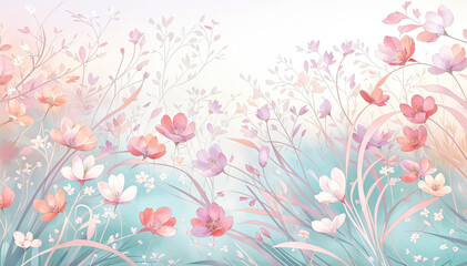 Fototapeta na wymiar Floral background with watercolor flowers in pastel colors Vector illustration