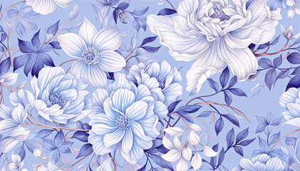 Seamless pattern with blue and white flowers Vector illustration