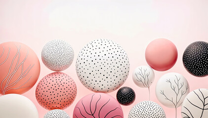 pink and white balloons with black and white pattern