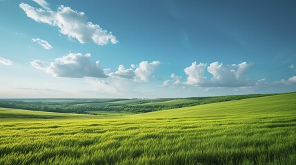 Obraz premium Beautiful countryside in Ukraine Europe Summertime nature photo of lush green pastures and clear blue sky Explore Earth s beauty Copy space image Place for adding text or design 