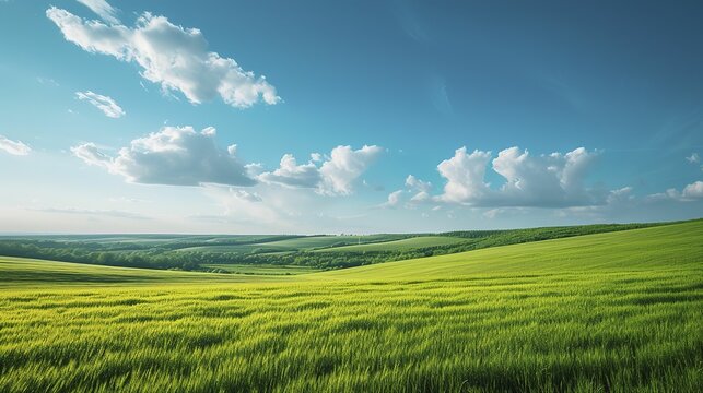 Beautiful countryside in Ukraine Europe Summertime nature photo of lush green pastures and clear blue sky Explore Earth s beauty Copy space image Place for adding text or design 