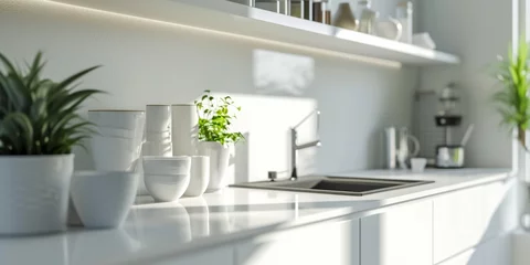Foto op Plexiglas moderne weiße Einbauküche © Gabi D