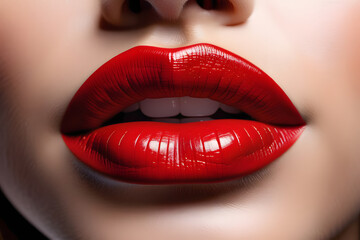 Obraz premium Close-up of red beautiful lips of a girl