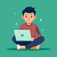 designer secretary man with a laptop programmer tester digital artist student SMM remote work worker laptop freelancer home office Vector illustration creative human