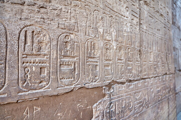 Famous ancient Karnak Temple complex, Luxor, Egypt. Ancient ruins of Karnak temple in Luxor. Egypt. Great Hypostyle Hall at the Temples of Karnak (ancient Thebes).