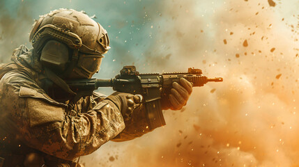Generative AI illustration of military man in uniform. - obrazy, fototapety, plakaty