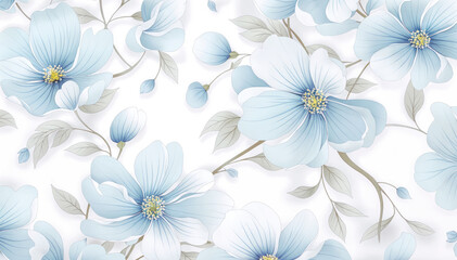 Seamless pattern with blue flowers on white background Vector illustration