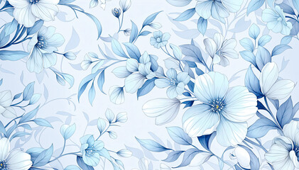 Fototapeta premium Seamless white floral pattern with blue flowers on a light blue background
