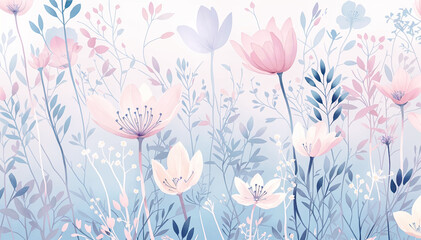 Seamless floral pattern in pastel colors Vector illustration