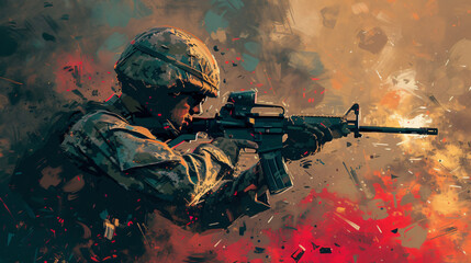 Generative AI illustration of military man in uniform.