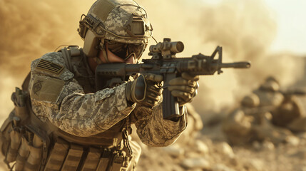 Generative AI illustration of military man in uniform.