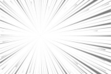 Obraz premium Radial halftone lines background. Comic manga dotted pattern. Cartoon zoom effect with sunrays or bang burst. Vector.