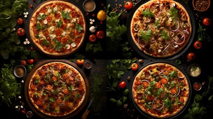Obraz na płótnie Canvas Top view of a gourmet pizza mockup on a solid background