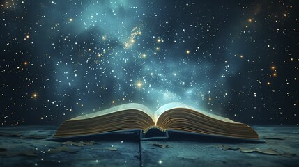literary constellation. A sky-blue backdrop hosts a constellation shaped like an open book - obrazy, fototapety, plakaty