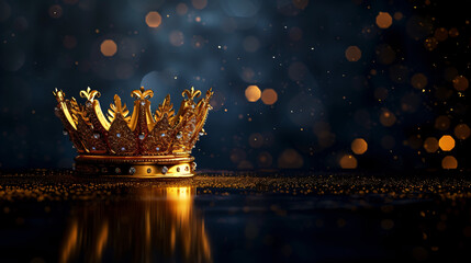 Golden crown with dark background.