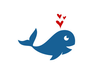 Whale with love vector illustration logo