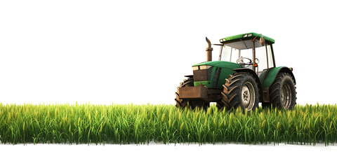 Tractor in the meadow on the transparent background PNG