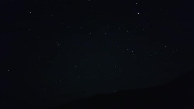 Timelapse captures celestial swirling star-trails, Milky Way, and galaxies adorning night sky over Oman's Empty Quarter desert in January 2024. Cosmic spectacle from the sandy dunes of Rub' al-Khali.