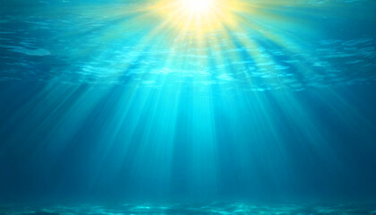 Underwater background with blue water and sun rays 7