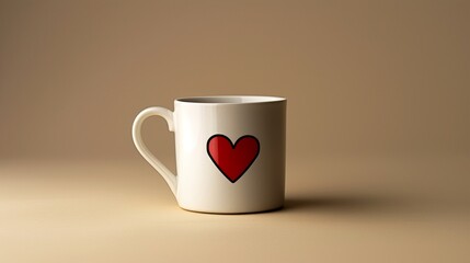 A minimalist white mug adorned with a single red heart.
