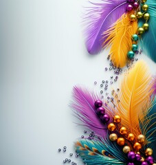 colored feathers and beads. the concept of the carnival. a place for text or advertising