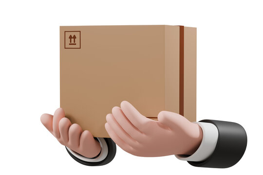 3d hand hold cardboard box or delivery box with check, correct mark. delivery successfully. warranty quality guarantee shipping delivery concept. logistic graphic element icon isolated. 3d rendering.