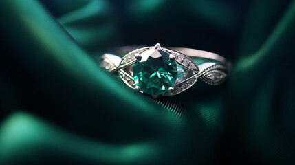 Green emerald fashion engagement diamond ring.