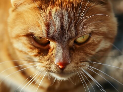 A domestic cat's intense gaze captured in sharp detail.