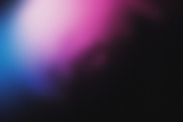 Blue, Purple, pink, white and black grainy gradient background abstract glowing color wave on dark backdrop, noise texture, banner header design
