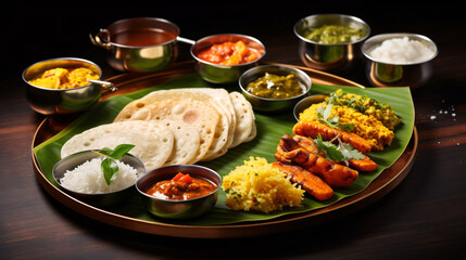 Group of South Indian food like Masala Dosa.