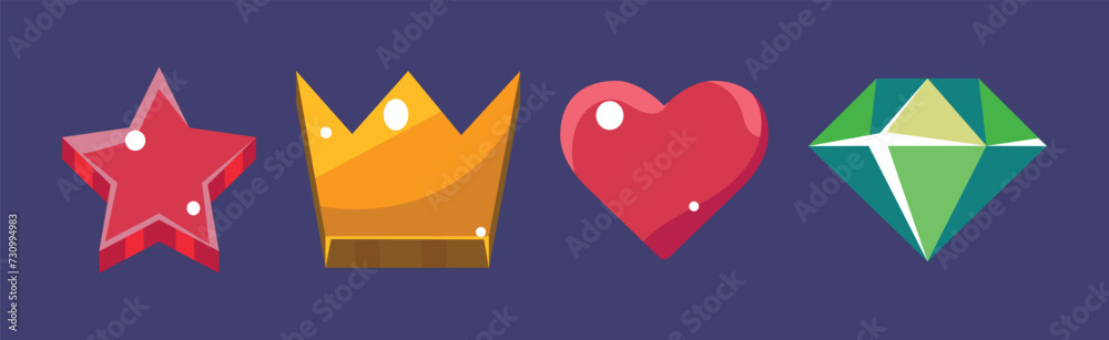 Poster game icon and glossy ui design element vector set