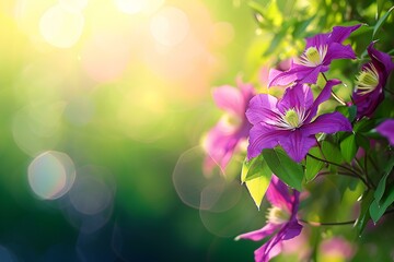 Art Summer or Spring Beautiful Garden Background With Clematis.