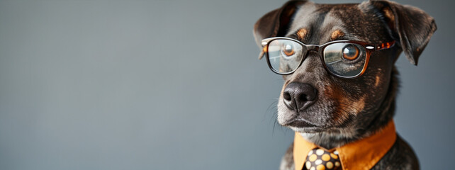 funny dog. animals with glasses look at the camera. animals in a group together looking at the camera. An unusual moment full of fun and fashion consciousness.
