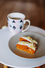 Almond banana bread with cup of tea