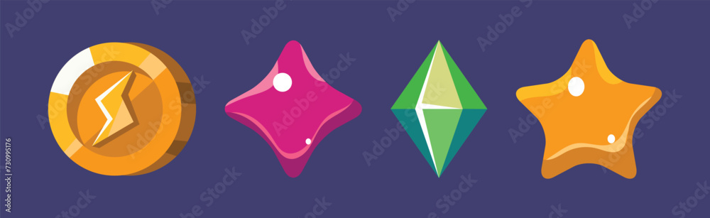 Poster game icon and glossy ui design element vector set
