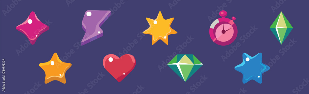 Poster game icon and glossy ui design element vector set