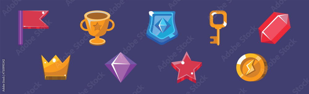 Poster game icon and glossy ui design element vector set
