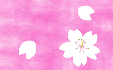 Fototapeta na wymiar 桜の花と花びらの和紙風壁紙