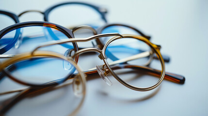 Group of glasses in white background.