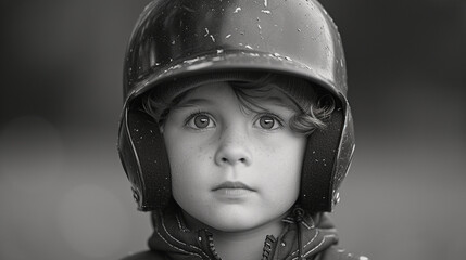 Black and white close-up photo portrait of a beautiful naive little boy with freckles and a sensual gaze