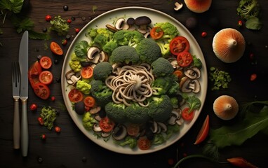 White Plate Overflowing With Veggies and Pasta