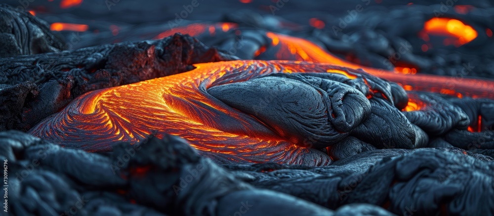 Sticker Lava flow in Hawaii volcanoes National Park viewed up close.