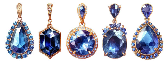 Sapphire earrings watercolor illustration material set