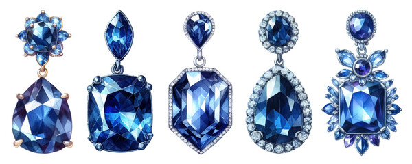 Sapphire earrings watercolor illustration material set