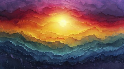 Rainbow Enlightenment. Escape to Reality series. Abstract arrangement of surreal sunset sunrise colors and textures on the subject of landscape painting, imagination, creativity and art  - obrazy, fototapety, plakaty