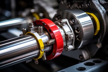 Fototapeta premium A Close-Up View of a Hydraulic Cylinder in Industrial Machinery, Highlighting the Intricate Details of Engineering Excellence